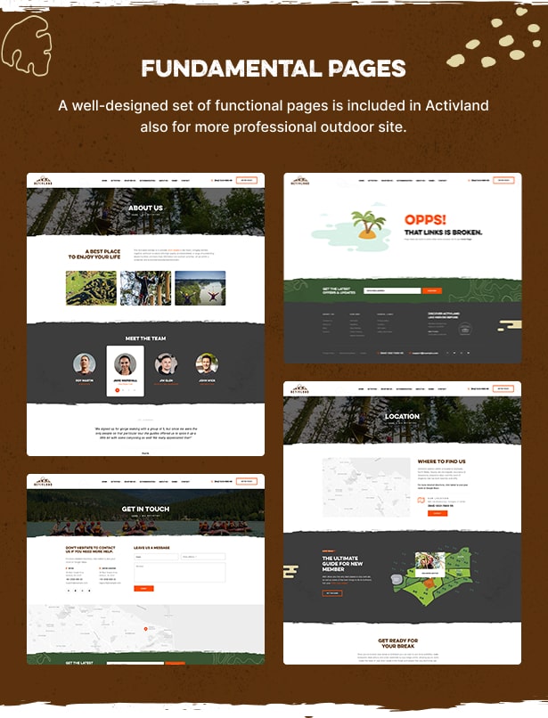 Activland - Outdoor Activities WordPress Theme - Fundamental Pages