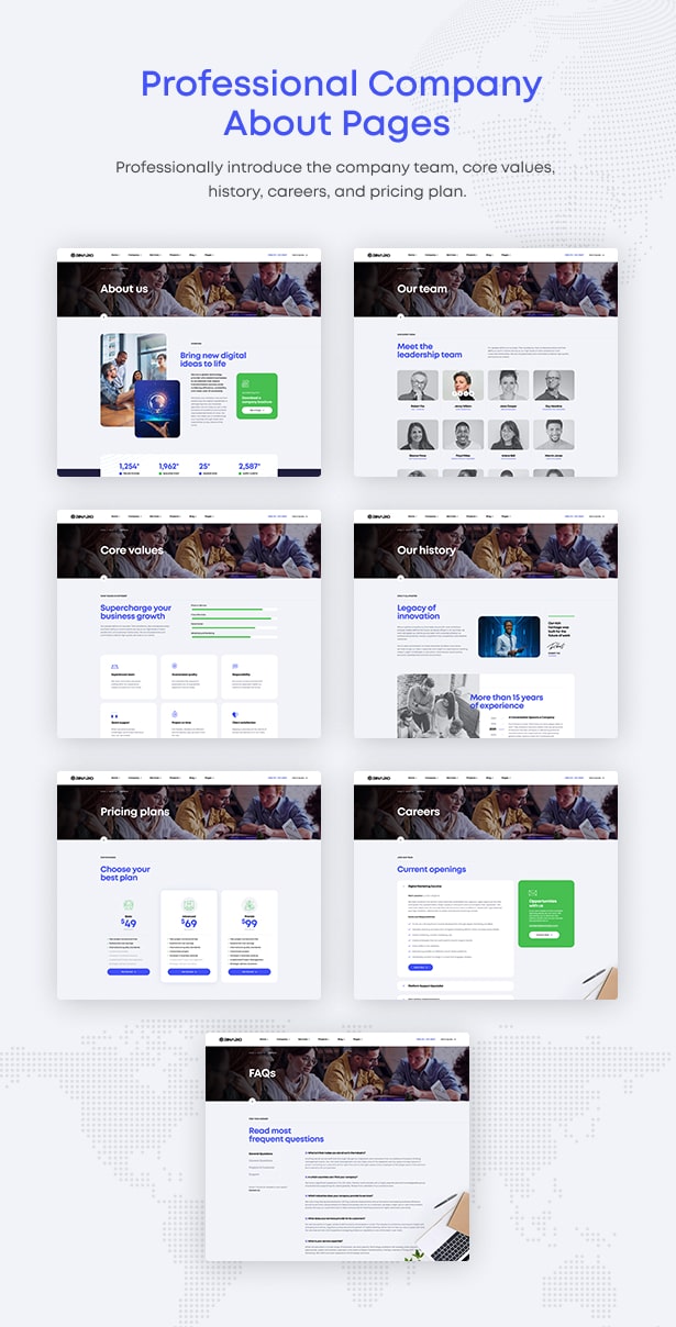 Binario - Digital Solutions WordPress Theme company about pages