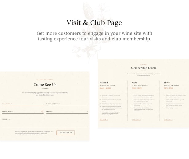 Bodoni - Wine Shop & Vineyard WordPress Theme - Wine Visit & Club Page< 