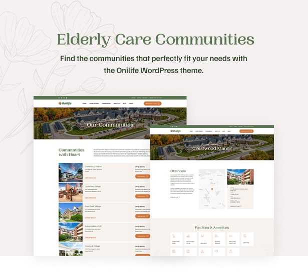 Onilife - Senior Living WordPress Theme - Elderly Care Communities