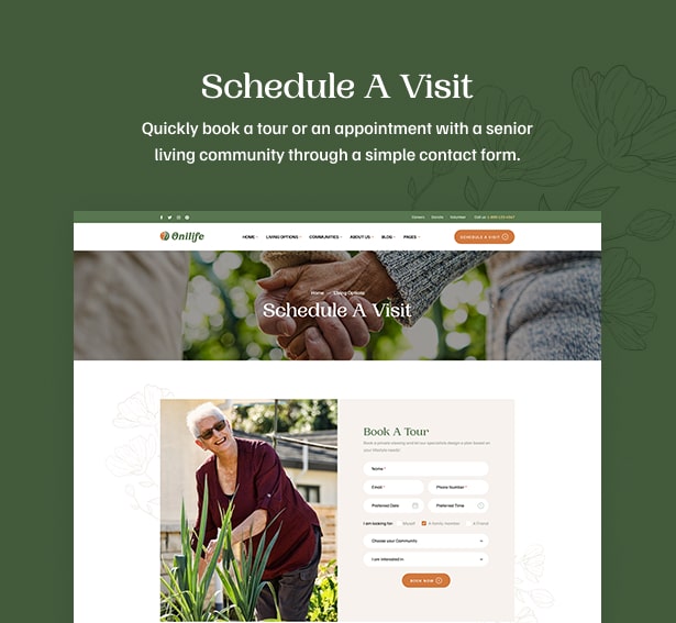 Onilife - Senior Living WordPress Theme - Contact Form Schedule a Visit