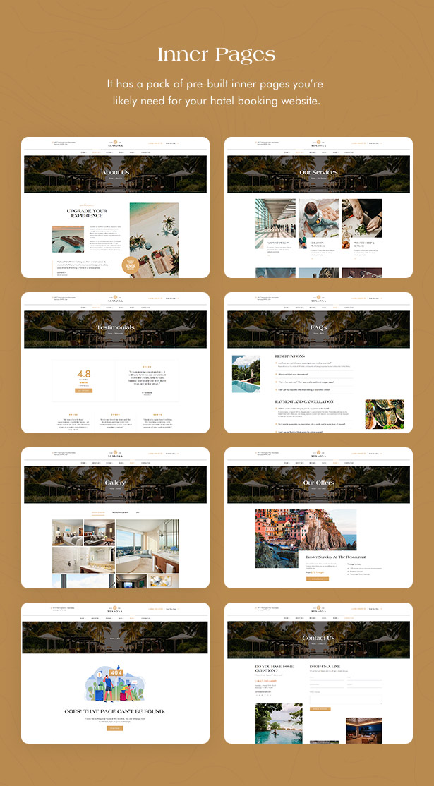 seasona - hotel resort booking wordpress theme - inner pages