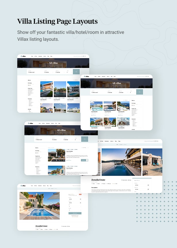 Villax - Villa & Vacation Rentals WordPress Theme - Villa Listing Page Layouts