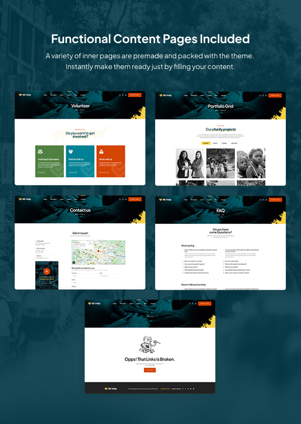 WiHelp - Nonprofit Charity WordPress Theme inner pages